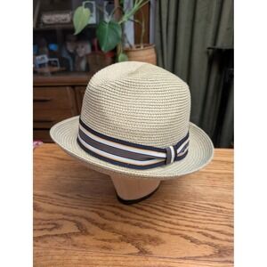 Bailey of Hollywood Tan Straw Fedora Hat Striped Band XXL 63cm
